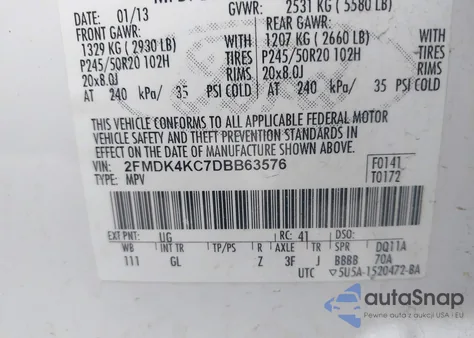 2013 Ford Edge Limited z USA, uszkodzony, nr VIN 2FMDK4KC7DBB63576